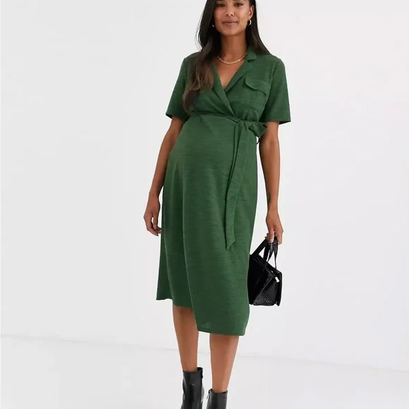 ASOS maternity hunter green dress with tie waist size 6 ASOS maternity hunter green dress with tie waist size 6